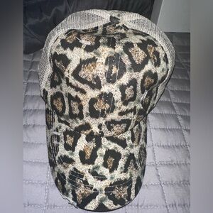 C.C Exclusive Women Leopard Animal Print Mesh Back Ponytail Baseball Cap Hat